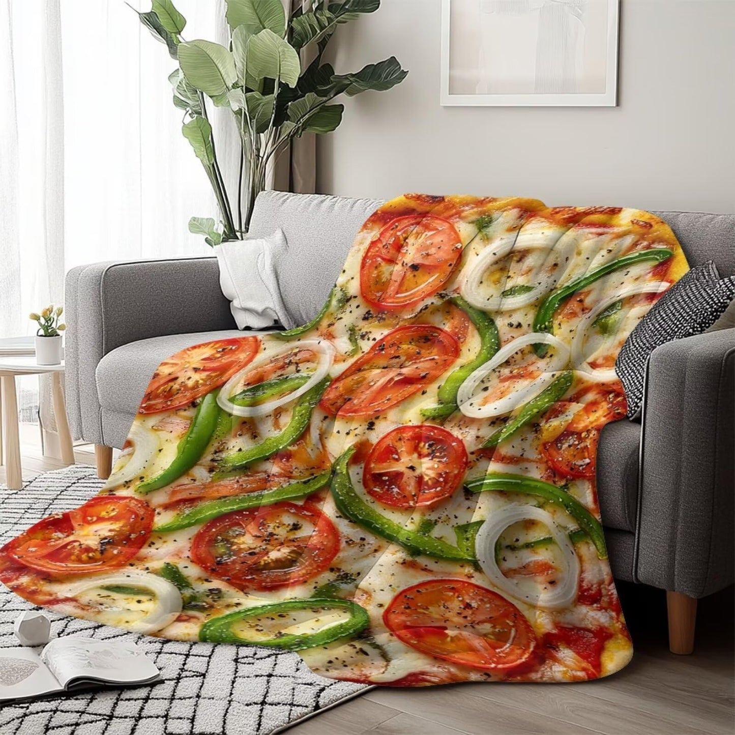 UOQFHHM British Pizza Print Throw Blanket Round Throw Blanket Flannel Food Blanket for Kids Novelty Weird Stuff and Gag Gifts Small