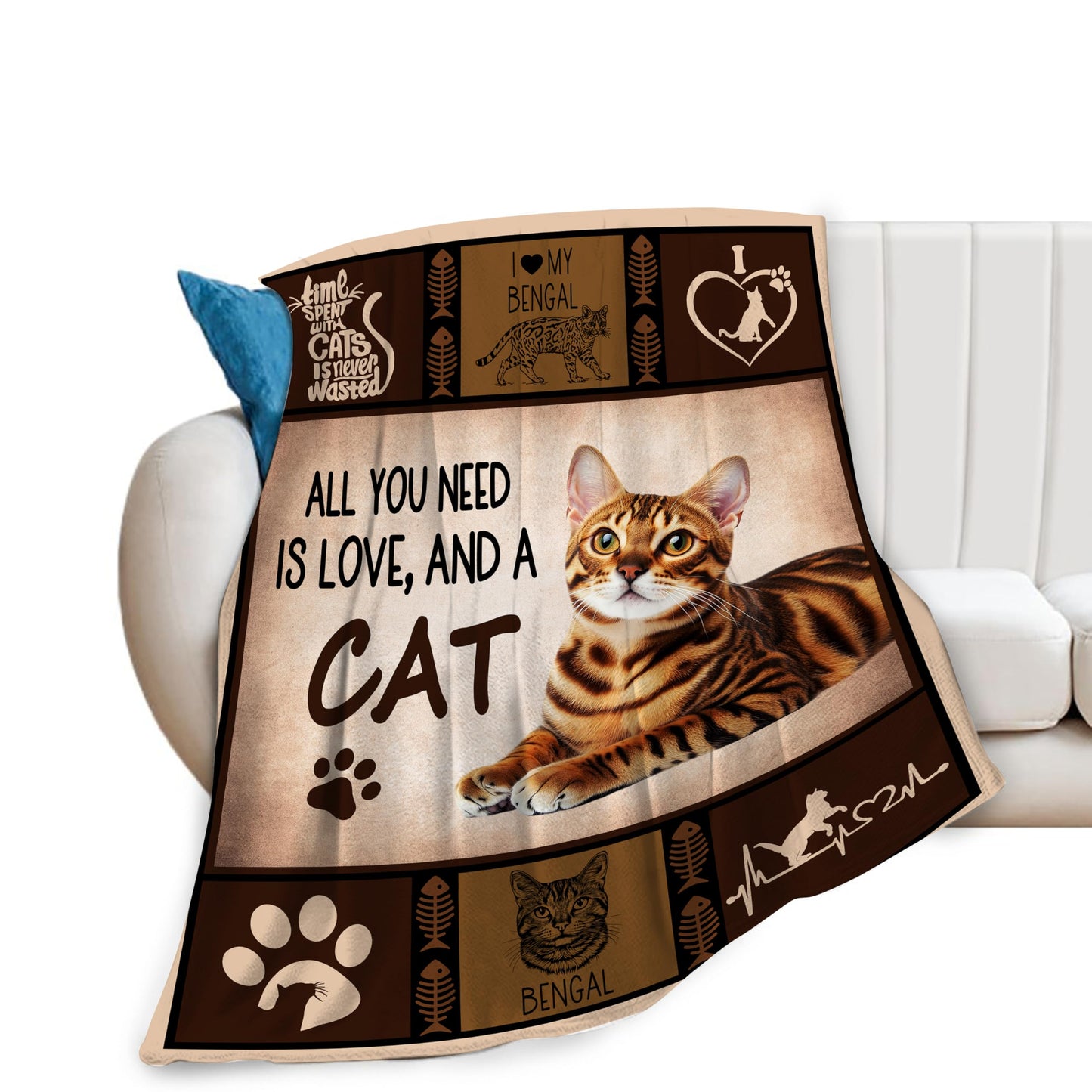 Uphomart Cat Blanket, Bengal Cat Throw Blankets, Bengal Gifts for Women Boys Girls Men Lover Adult Cozy Fleece Flannel Bedding Stuff Animal Plush for Couch Sofa Bed 40"X50"