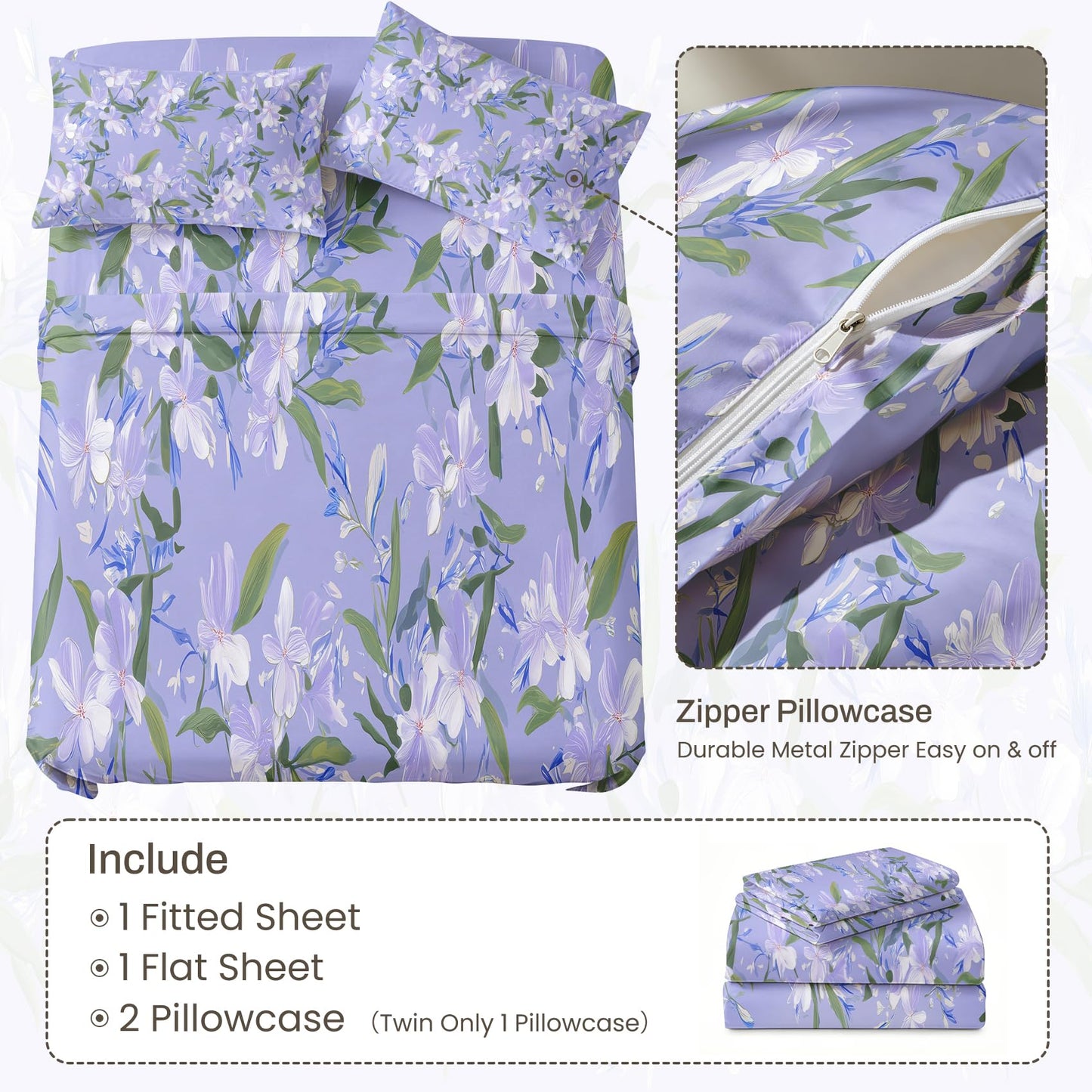 Purple Floral California King Bedding Set Romantic Flower Sheet Sets