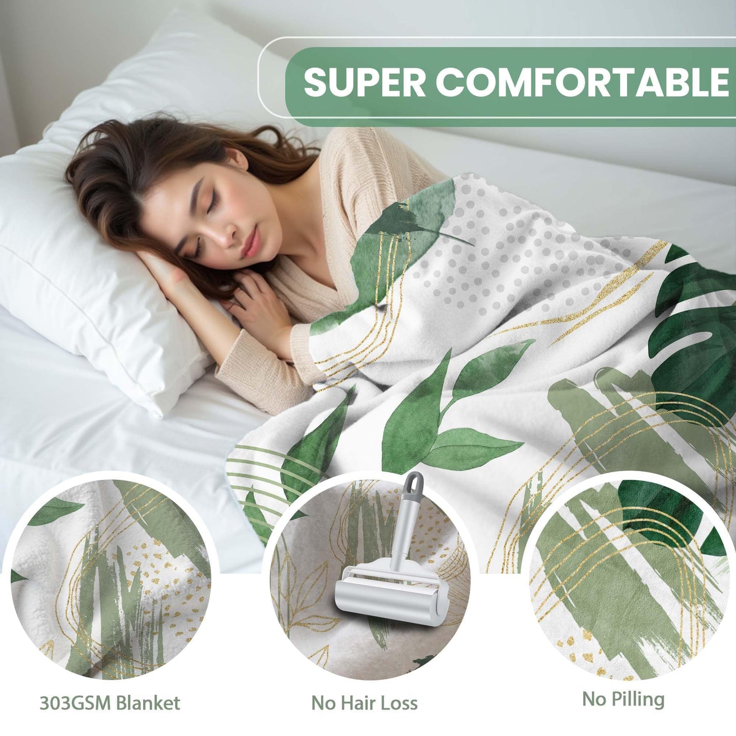 Pdvbiee Sage Green Leaf Throw Blanket, 50x60 in