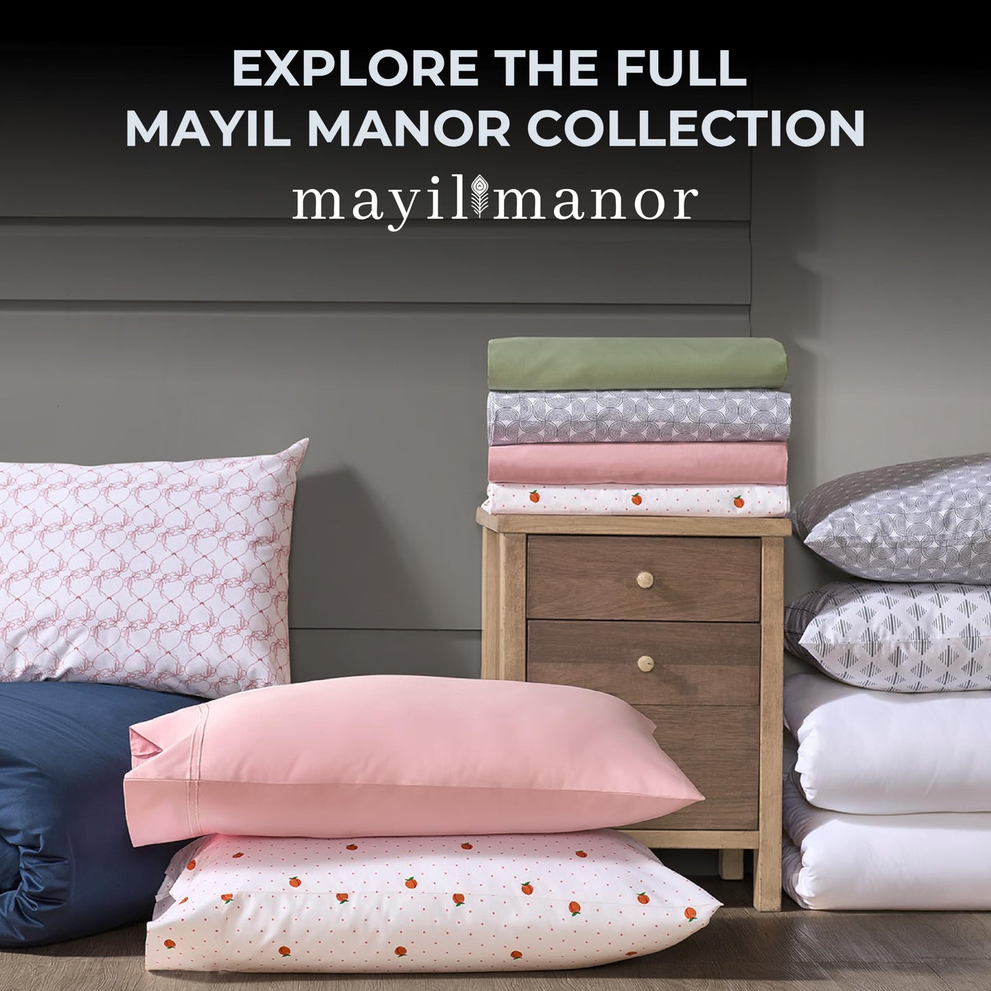 Mayil Manor Queen Size Fitted Sheet with 18" Deep Pockets, No Flat - Percale Weave Natural - Breathable 100% Cotton Printed Bedding, 1 Fitted Sheet + 2 Pillowcases - Pink Bows Print