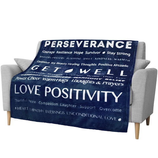 PAVILIA Healing Blanket Fleece, Get Well Soon Gift, Soft Hug Compassion Throw Blanket for Women Men, Comfort Caring Inspirational Patient Gift, Positive Thoughts Prayer Love Throw, 50x60 Navy Blue