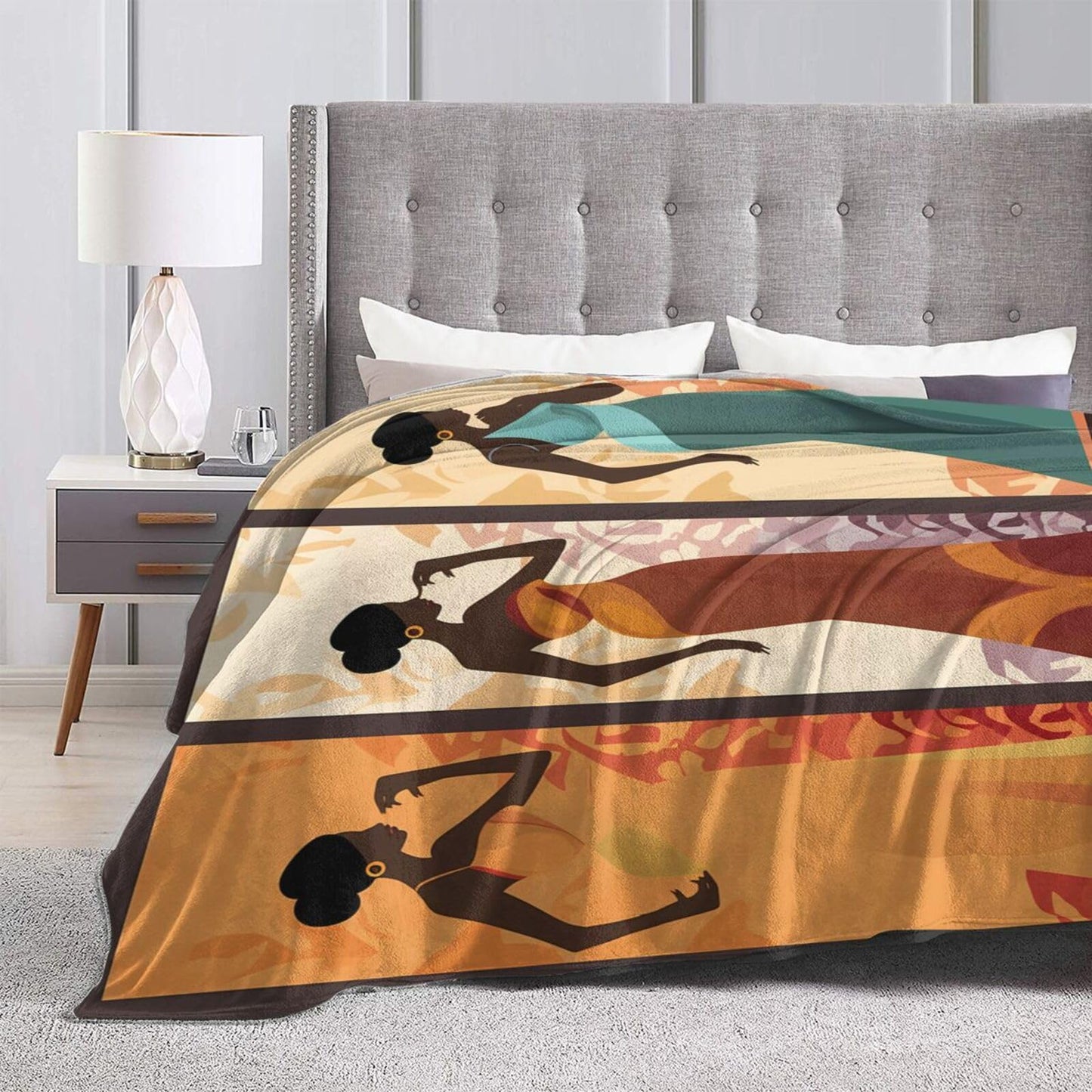 Ouqiuwa Black Women Throw Blanket African Girls Plush Microfiber Flannel Fleece Blanket 50"x40" for Bed Sofa Couch Camping Travel