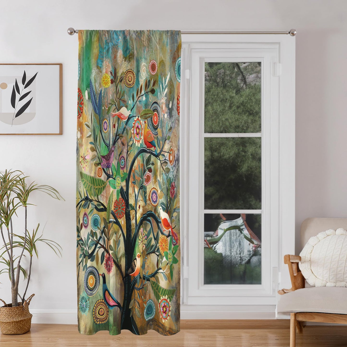 HMS Happy Memories Rod Pocket Door Curtains Thermal Insulated Room Darkening Curtains Blackout Floral Style Drapes Window Curtain 1 Panel for Living Room Bedroom Kitchen(Dark Green Tree 52" x 84")
