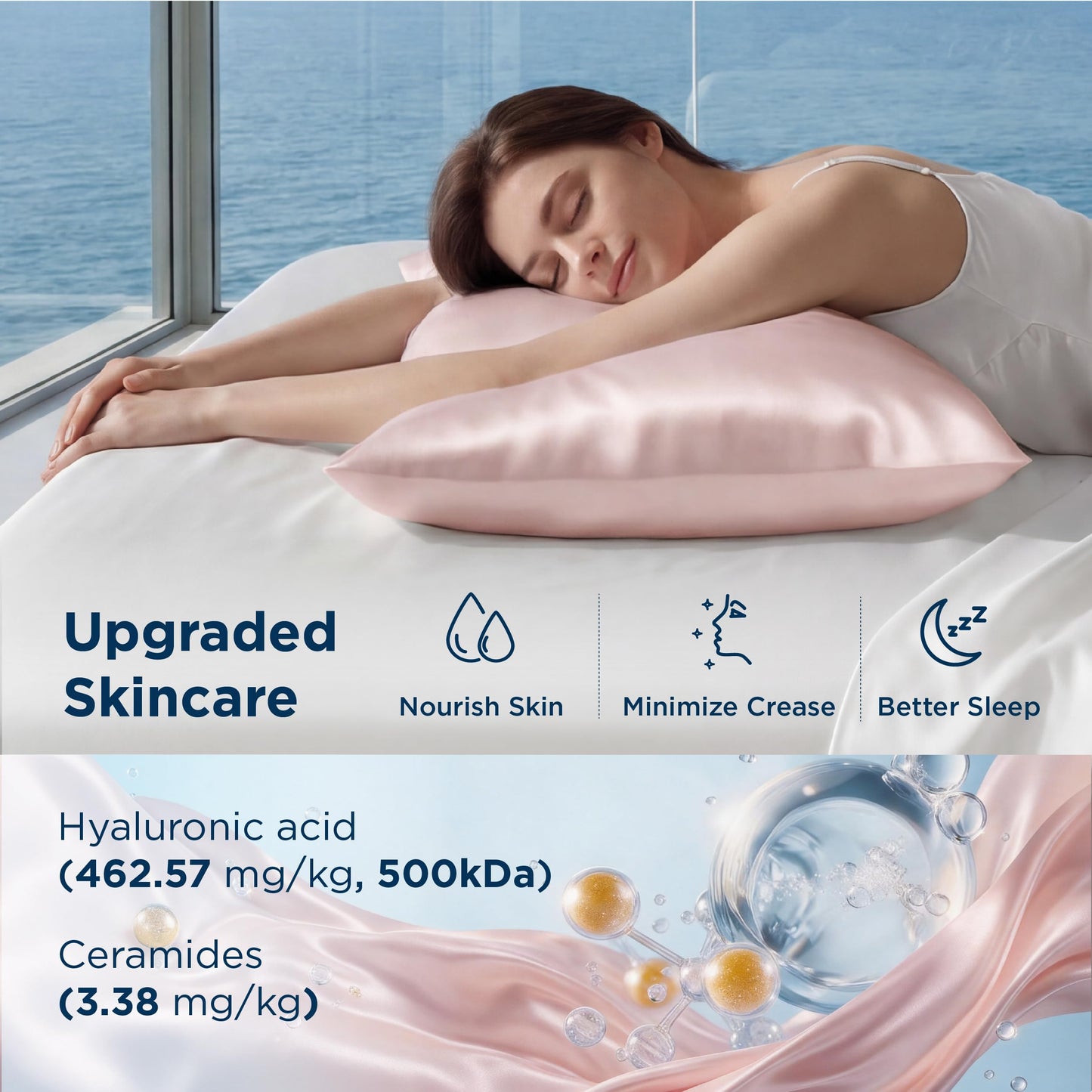 Bedsure Cooling Pillowcase for Hot Sleepers, Silk Like Pillow Case Queen Size Set of 2, Reduce Wrinkles & Frizz-Free Hair, Infused with HA & Ceramides for Skin, Hidden Zipper, Queen, Pink