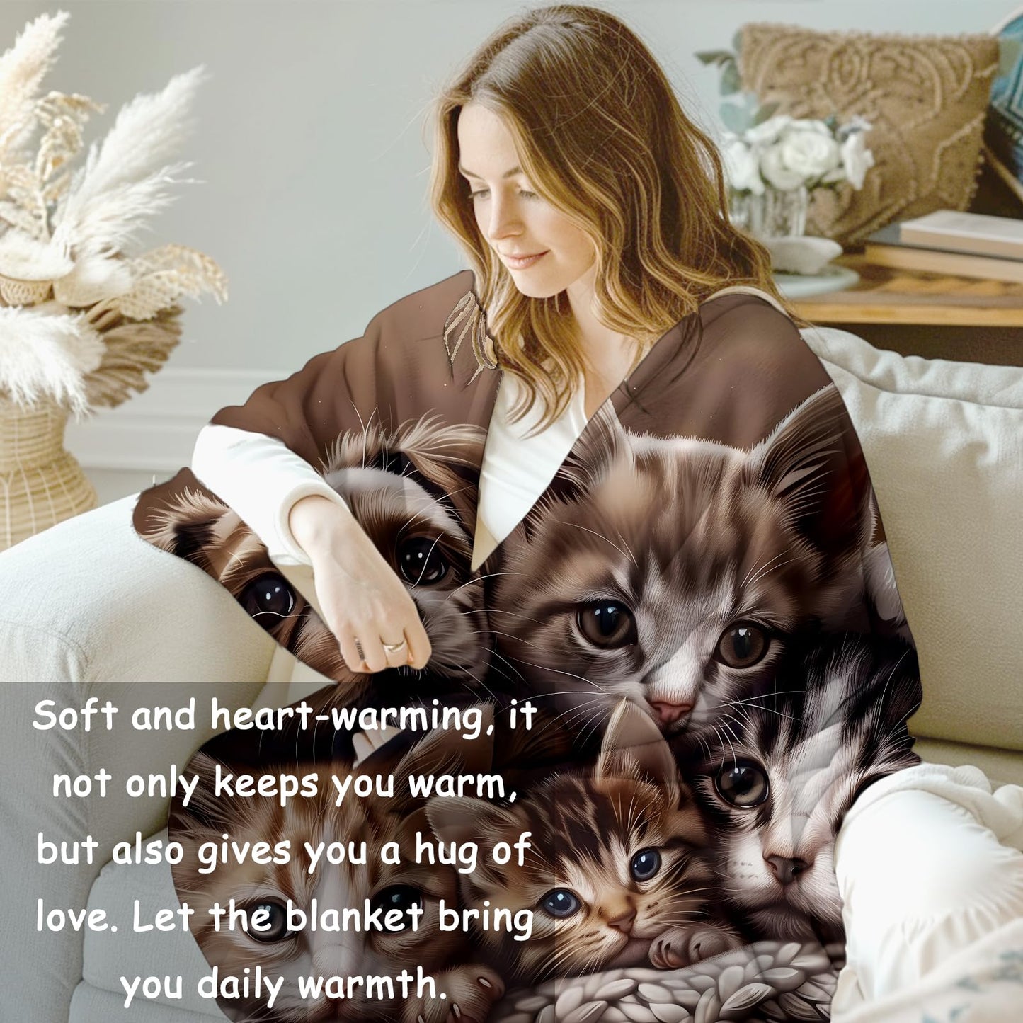 VANZEV Cuddly Kittens and Puppy Blanket Gifts for Women, Cat and Dog Flannel Blanket, Soft Warm Lightweight Throw Blankets for Bed Couch Home Travel Decor 50" x 60"