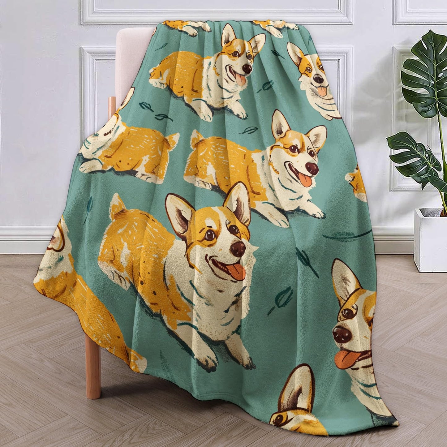 VANZEV Corgi Dog Throw Blanket Gifts, Soft Cozy Fleece Blanket with Cute Corgi Print, Lightweight Warm Blanket for Kids Boys Girls Dog Lovers, Perfect for Couch Bed Sofa, 50x60 in