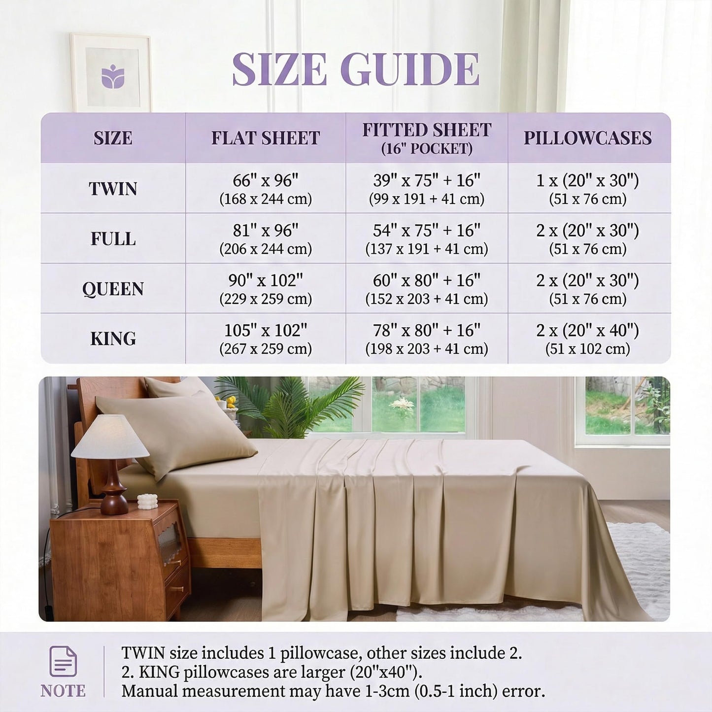 YIYEA 100% Viscose Derived from Bamboo Sheets, 600 Thread Count Cooling Bed Sheet Set for Hot Sleepers, Silky Soft, Breathable, 16" Deep Pocket, 4PC, King, Beige