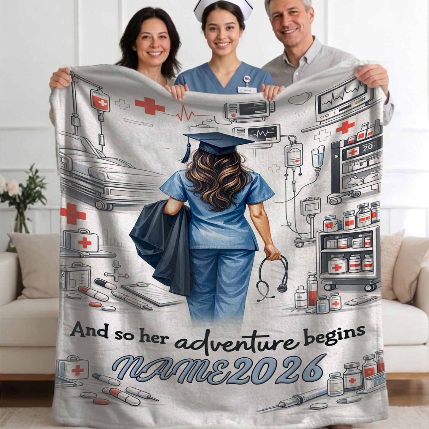 Ipplee Personalized Nurse Gifts for Women, Custom Name Heartbeat Blanket for RN, Appreciation Birthday Idea, Soft Flannel Throw for Nursing School Graduation Class of 2026