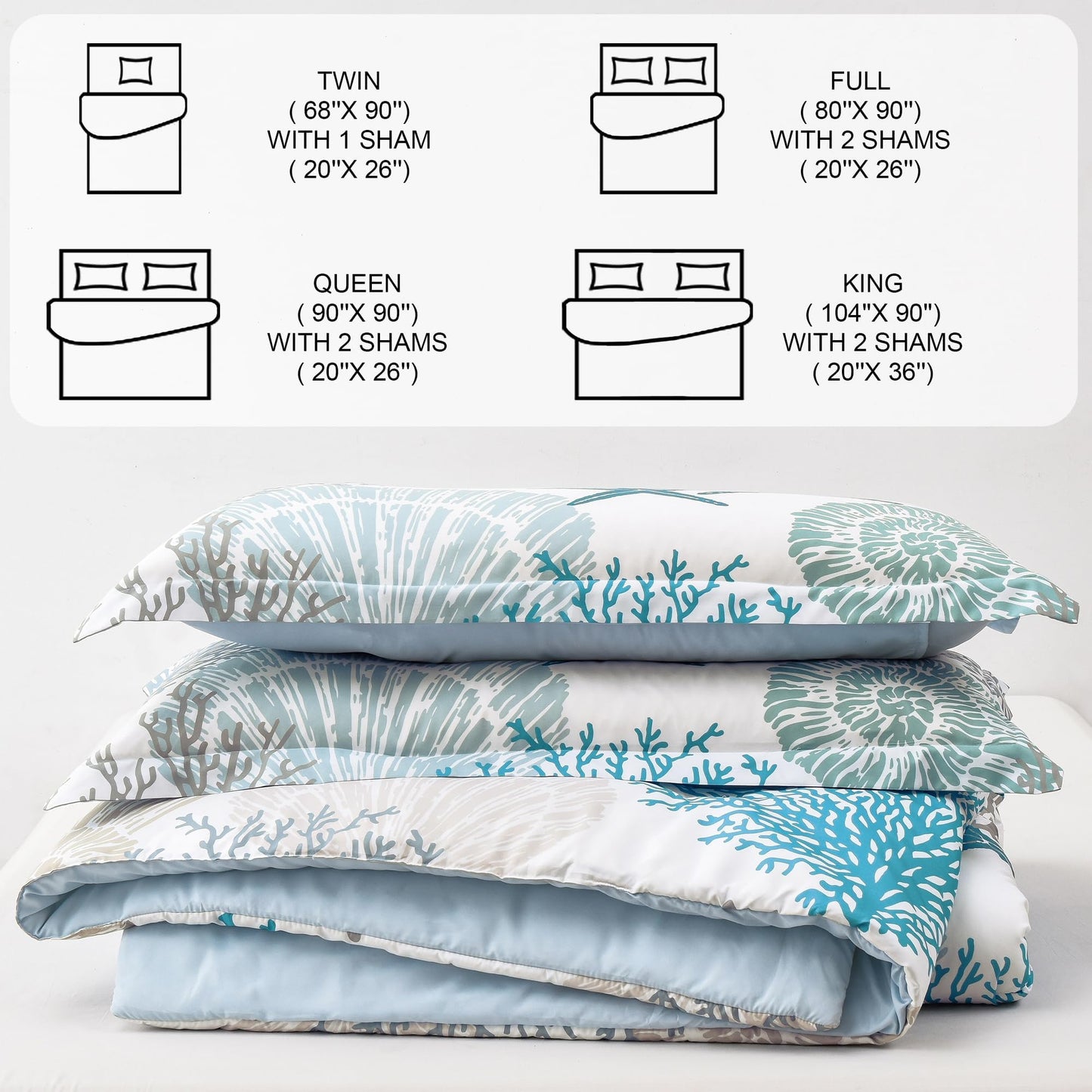 Tritard Coastal Comforter Set King Size 3 Piece, Soft Beach Themed Comforter, Ocean Nautical Lightweight Bedding Sets for All Seasons, (1 Reversible Comforter and 2 Pillow Shams), 104''x90'', C1