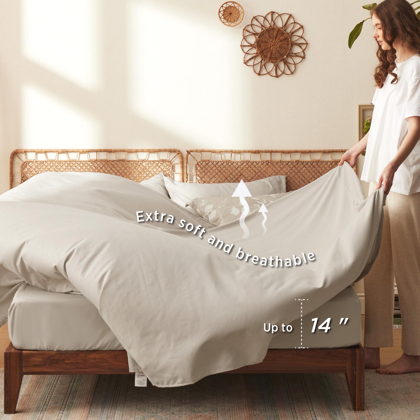 Bedsure Queen Comforter Set - 7 Pieces Floral Beige Soft Bedding Sets, Queen Bed in a Bag with Botanical Flowers Comforter, Sheets, Pillowcases & Shams
