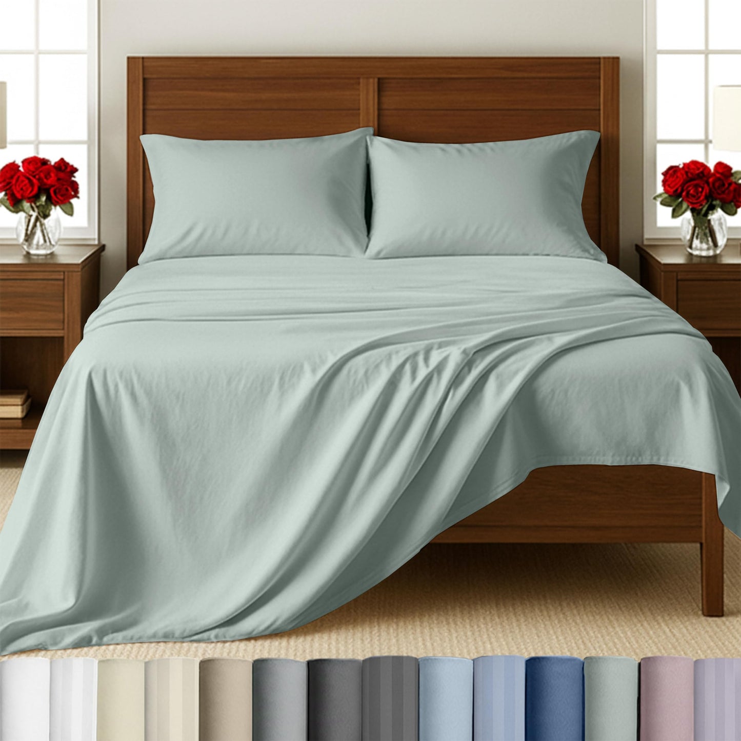 California Design Den - Luxury Queen Bed Sheets Set, Soft 100% Cotton Sheets Deep Pockets Snug Fit Elastic, 500 Thread Count Sateen, Cotton Sheets Set (Silver Sage)