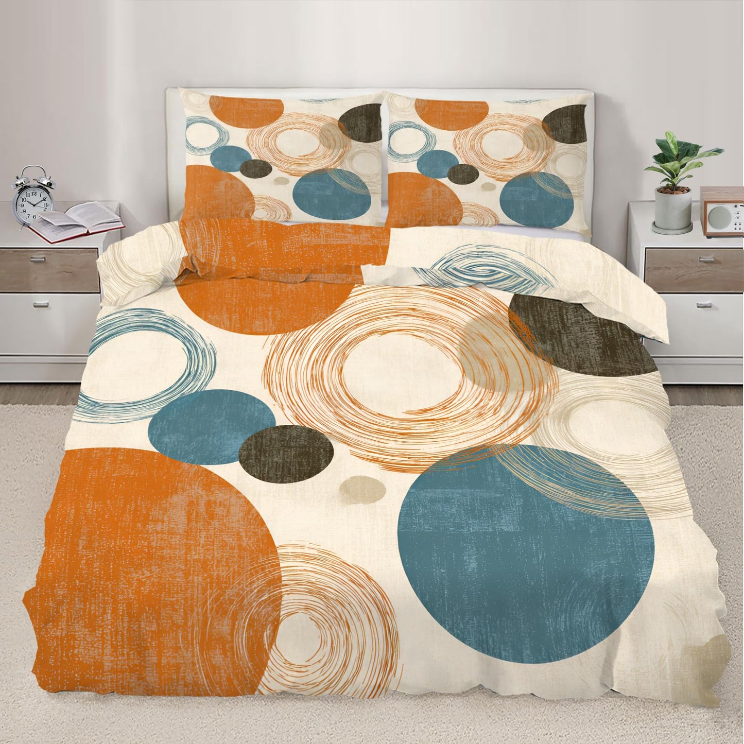 QINYUN Retro Medieval Duvet Cover California King, Abstract Geometric Bedding Set 3 Piece Bedroom Decor Rural Farmhouse Comforter Cover and 2 Pillow Sham with Zipper Closure