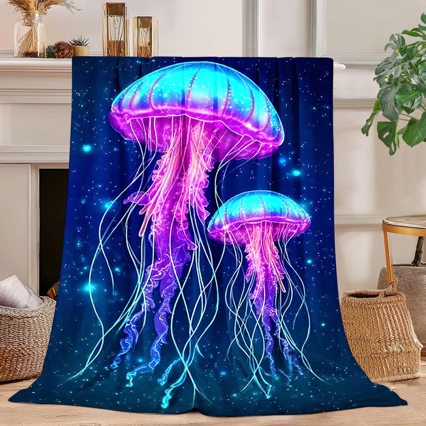 Jellyfish Blanket Jellyfish Fleece Throw Blanket Super Soft Fuzzy Plush Cozy Warm Jellyfishes Decor Stuffed Bedding Blankets Gift for Boys Girls Men Women Kids & Adult 50"x40"