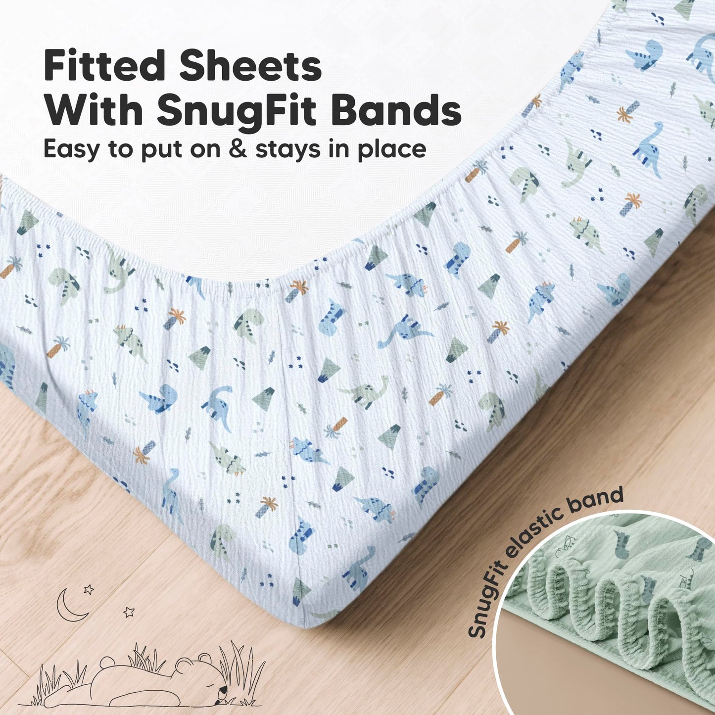 KeaBabies 2-Pack Muslin Crib Sheets for Boys, Girls - 100% Organic Cotton Fitted Baby Crib Mattress Sheet, Soft Breathable Standard Toddler Bed Cover Bedding Set, Neutral, Durable 52x28 (Dino Park)