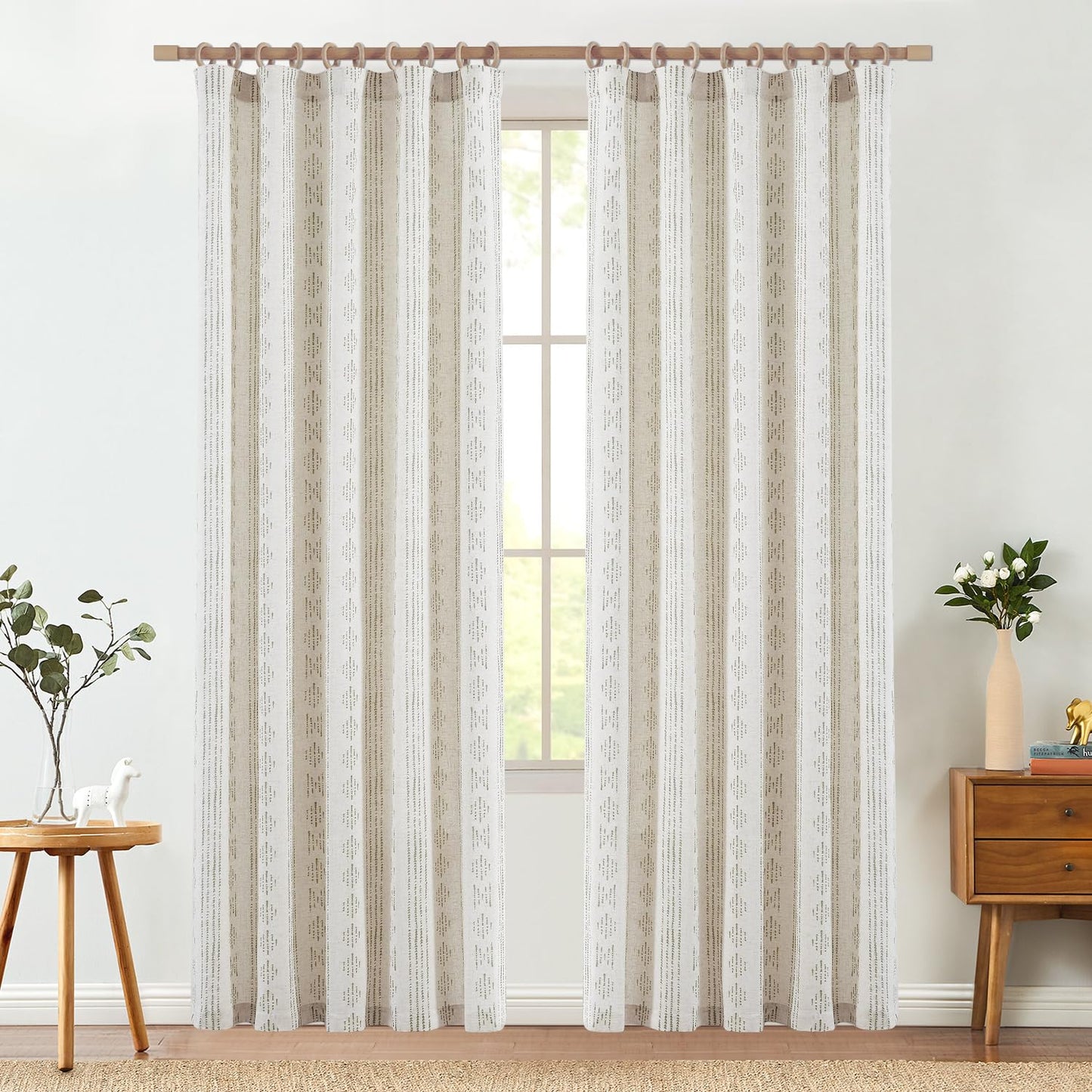 jinchan Boho Curtains Linen Blend Drapes for Bedroom Farmhouse Grey Curtains 84 Inches Long 2 Panels for Living Room Geometric Striped Window Window Treatment Set Rod Pocket Grey on Beige