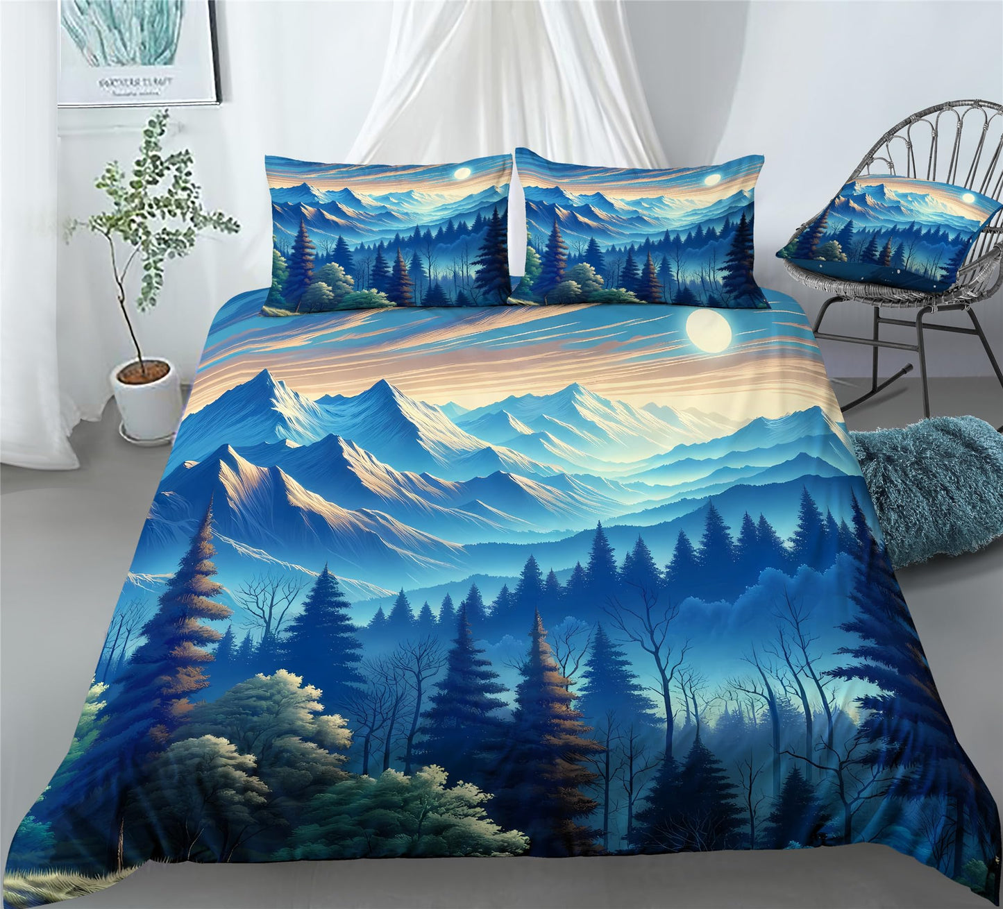 REALIN Hawthorn Duvet Cover Set 3D Bedding Japan Forest Mountain River Bed Sets 2/3/4PCS Quilt Covers/Sheets/Pillow Shams,Twin/Full/Queen/King (Twin-172x218cm-3PCS,F)