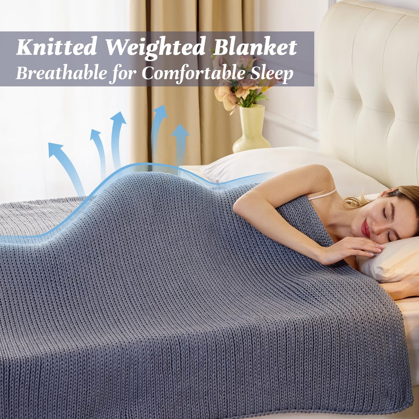 Guohaoi Knitted Weighted Blanket for Adults (Light Grey 60"x80" 15lbs) No Beads Cooling Throw Blanket for Hot Sleepers, Home Decor Breathable Chunky Knit Heavy Blanket Use on Queen/King Size Bed
