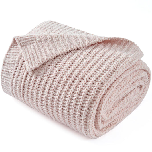 LONG CREATE Striped Throw Blanket for Couch 50"X60", Light Pink Microfiber Knitted Throws 550GSM Super Soft Warm Fuzzy Fluffy Plush Knit Blankets for Bed, Cozy Sofa Chair Living Room Home Decor