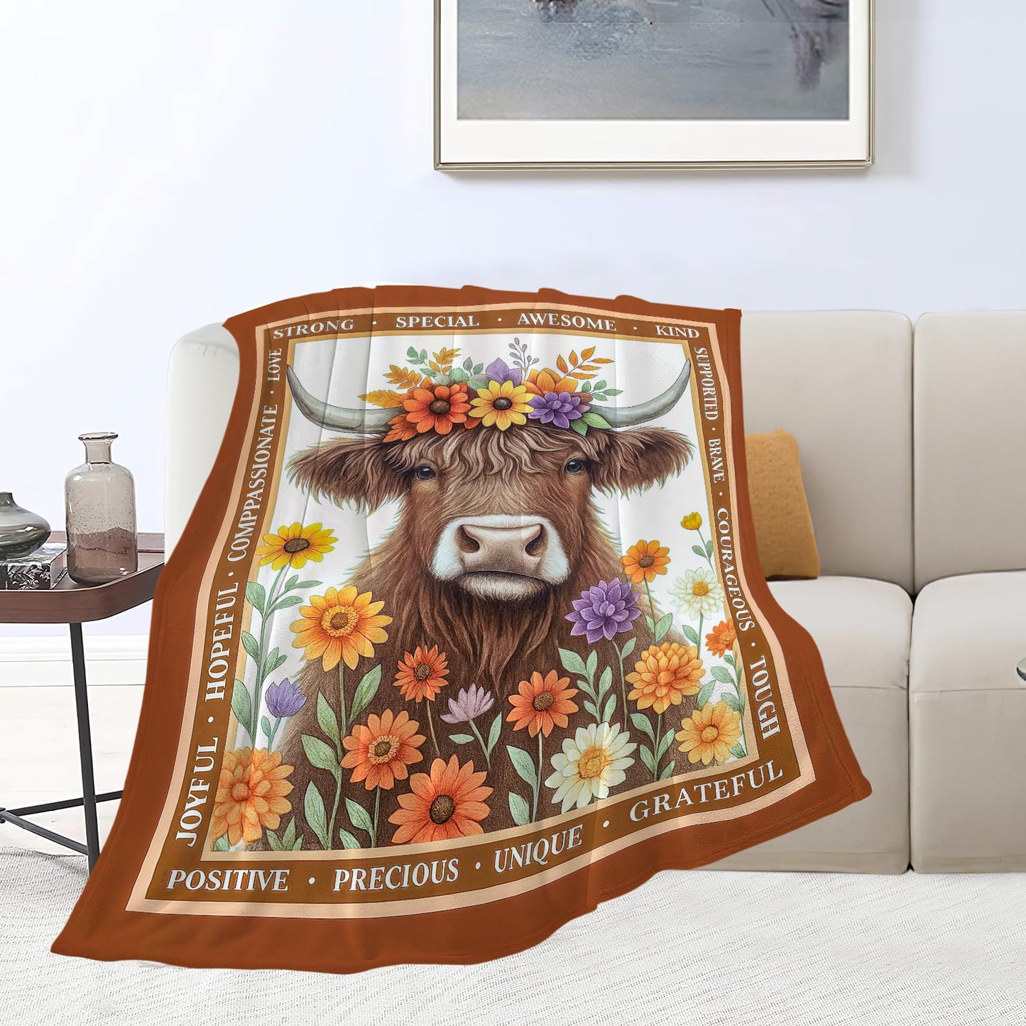 Highland Cow Blanket Cute Cattle Throw Blanket Soft Warm Cozy Fleece Fuzzy Plush Highland Cow Flannel Blankets Gifts for Boys Girls Women Kids Adults 40"X50"