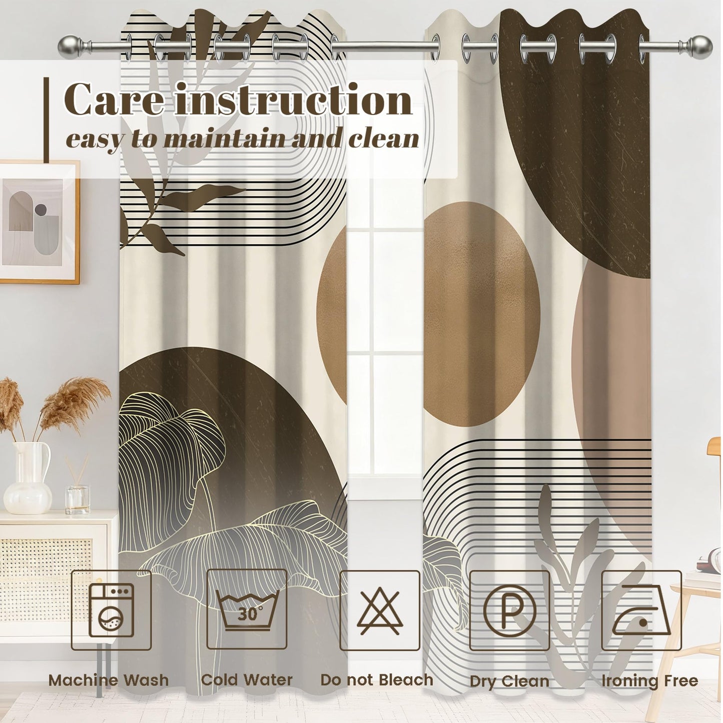 Keeuy Brown and Beige Blackout Curtains, 52x84 inch, 2 Panels