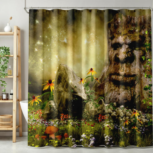 TYVGICZ Bohemian Fantasy Shower Curtain, Magic Forest Enchanted Woods Mystical Landscape Nature Tree Floral Mystical Landscape Bath Curtain for Bathroom Laundry Room Home Bedroom Decor,66x72 Inch