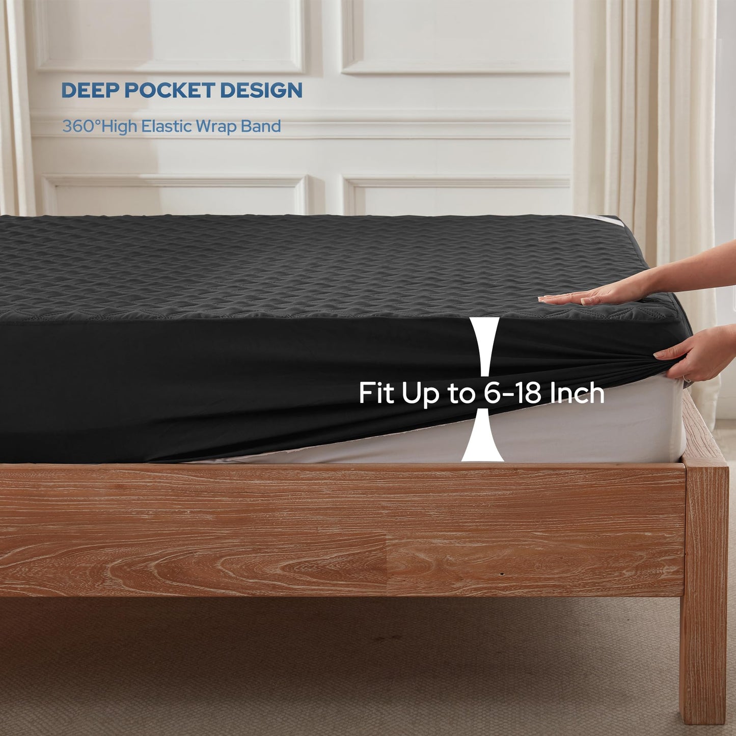 BEDLORE Waterproof Mattress Protector, Twin XL Size Mattress Pad with Deep Pocket 6"-15" Depth, Soft Breathable Dirt-Proof Bed Mattress Cover for Bedroom, College Dorm (Black)