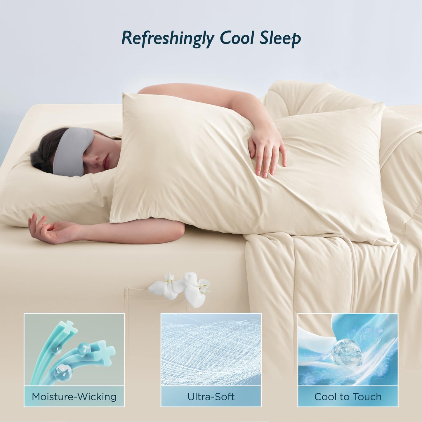 Breescape Cooling Pillow Cases King Size Set of 2, BlendTek™ Cooling Technology for Hot Sleepers & Night Sweats, Silky Soft Cool Pillowcases for Hair & Skin Care, 20" x 36", Ivory