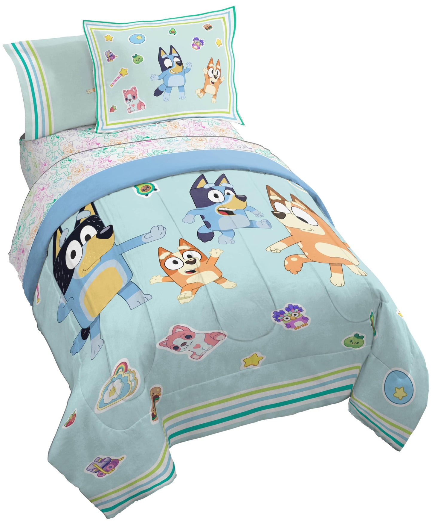 Jay Franco Kids Bed Set, Blue, Bluey, 5 Piece Twin