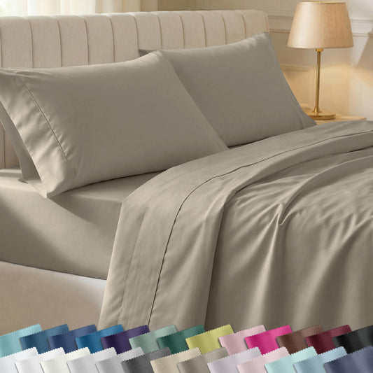 California Design Den Soft 100% Cotton Bed Sheets Queen Size Set, 400 TC Good Housekeeping Award Winner, Silky Smooth Sateen Weave with Deep Pockets, Breathable and Durable Queen Bedding Set - Taupe