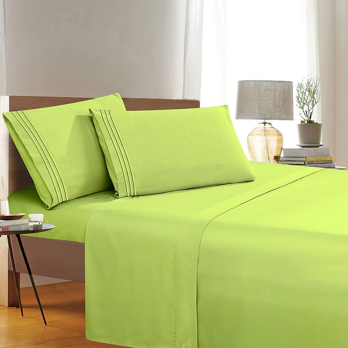 Elegant Comfort 1500 Thread Count Wrinkle & Fade Resistant Egyptian Quality 4-Piece Bed Sheet Set Ultra Soft Luxurious Set Includes Flat Sheet, Fitted Sheet and 2 Pillowcases, Full, Neon Green