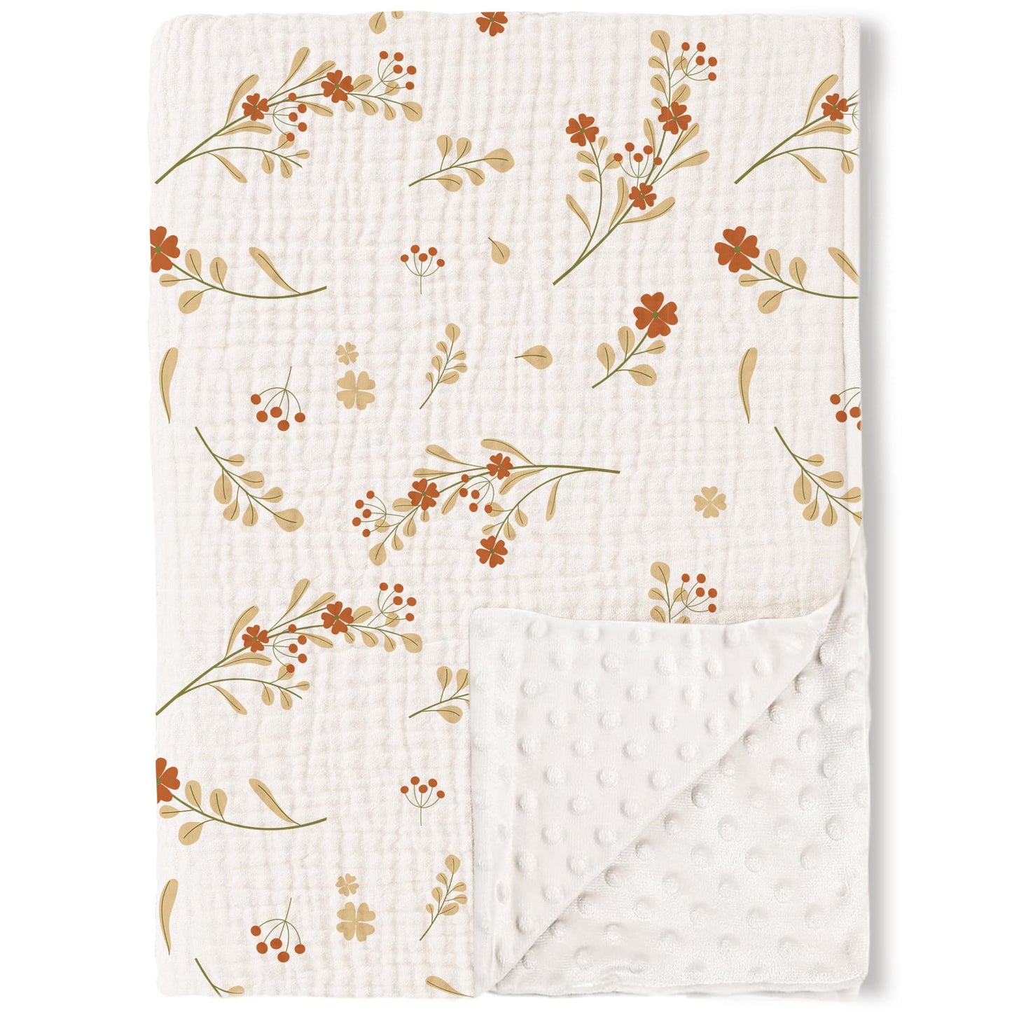 Konssy Baby Blankets for Unisex Boys Girls, Super Soft Nursery Minky Blankets with Muslin Cotton Front and Dotted Fleece Backing, Printed Bed Throws Newborn