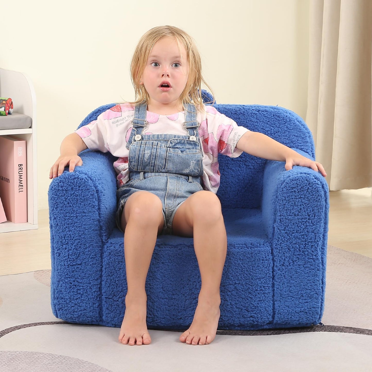 MOMCAYWEX Kids Snuggly-Soft Sherpa Chair, Cuddly Toddler Foam Chair for Boys and Girls, Sky Blue