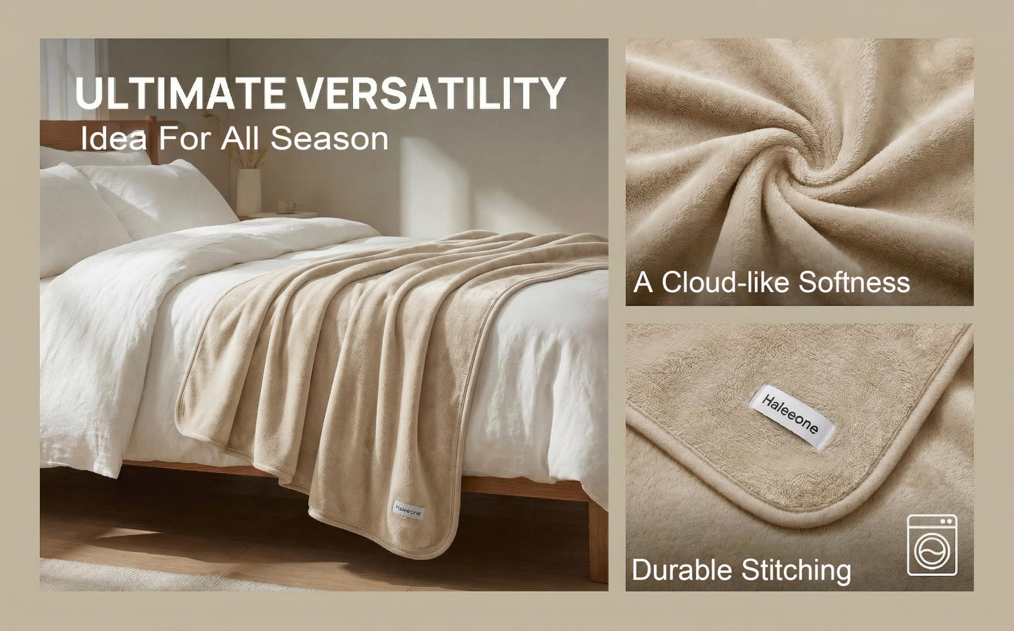 Fleece Throw Blanket 50" x 70" - Soft Cozy Microfiber Plush Blanket, Lightweight Warm Throw for Couch Bed Sofa Chair, All Season Use, Beige
