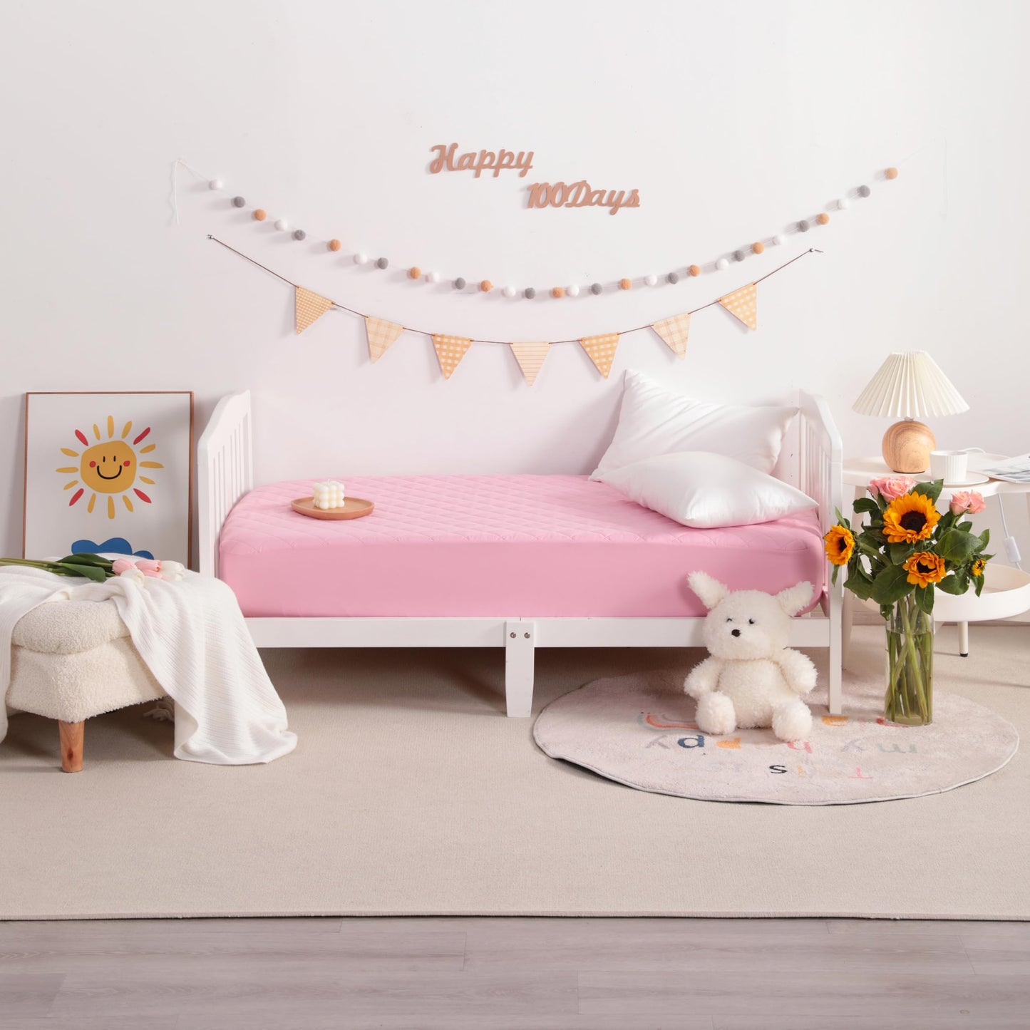 NTBAY 2 Pack Waterproof Crib Mattress Protector, Quilted 28"x52" Toddler Fitted Sheet - Machine Washable - Soft Mattress Pad Cover for Crib, Nursery, Daycare, Cot, Pink