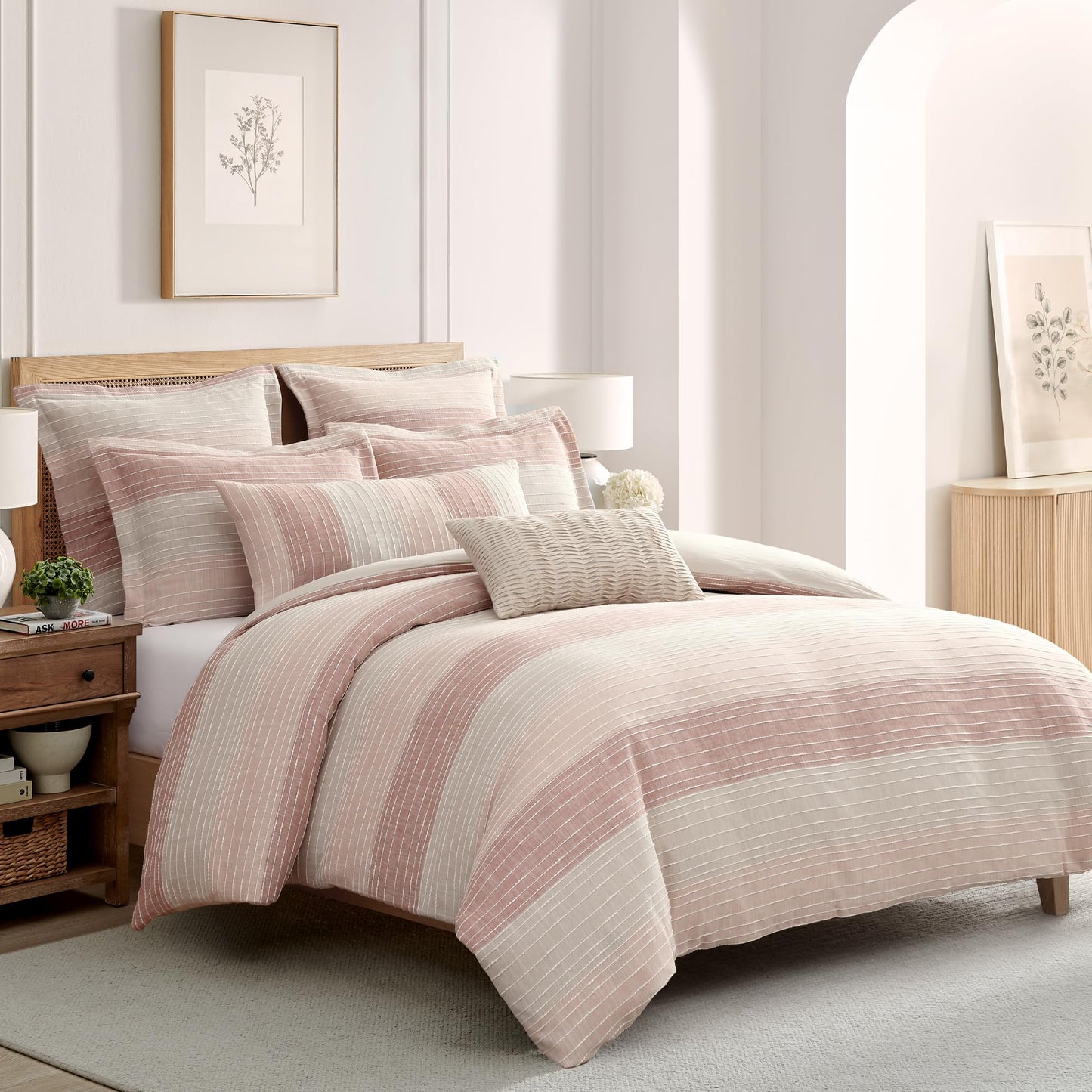 Levtex Home Sand Stripes Blush Twin/Twin XL Comforter Set (68x88in) with 1 Pillowcase (26x20in) - Woven Jacquard Stripe - Pink, Dusty Rose, Cream, White - Cotton Twin Size Comforter Set - Soft