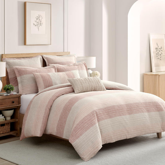 Levtex Home Sand Stripes Blush Twin/Twin XL Comforter Set (68x88in) with 1 Pillowcase (26x20in) - Woven Jacquard Stripe - Pink, Dusty Rose, Cream, White - Cotton Twin Size Comforter Set - Soft