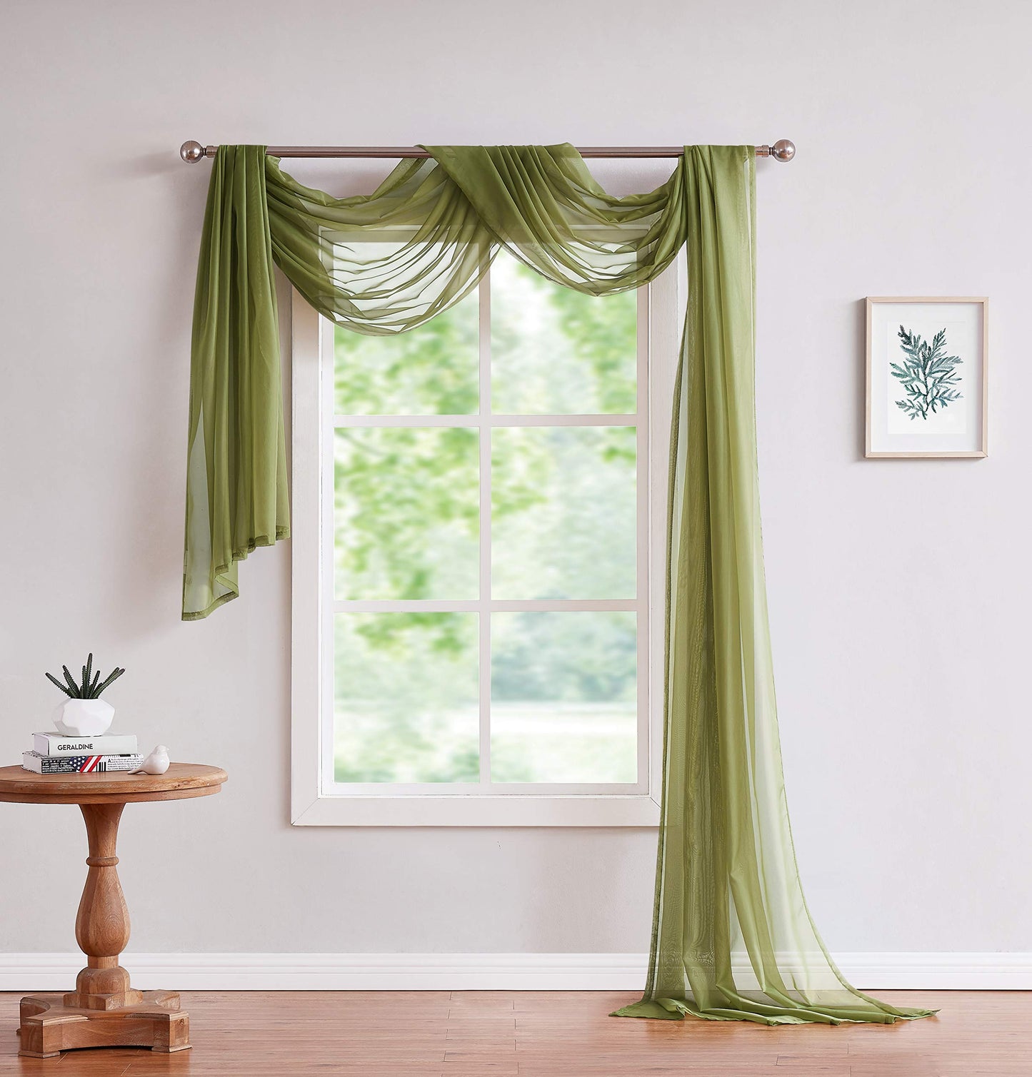 LinenZone 144 Inch Sage Green Window Scarf Valance. (Amazing 55 x 144, Sage)