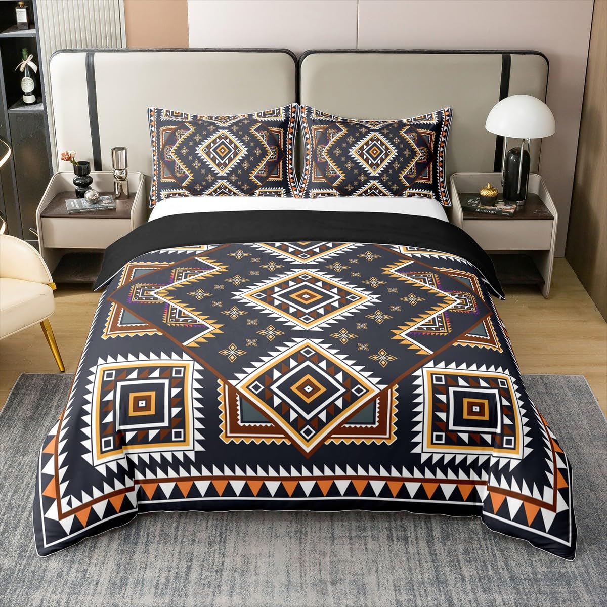 jejeloiu Boys Girls Aztec Bedding Set Queen Size, Boho Comforter Cover Bohemian Exotic Duvet Cover 100% Cotton Kids Mandala Teens Bedroom Decor Bed Set（No Comforter）