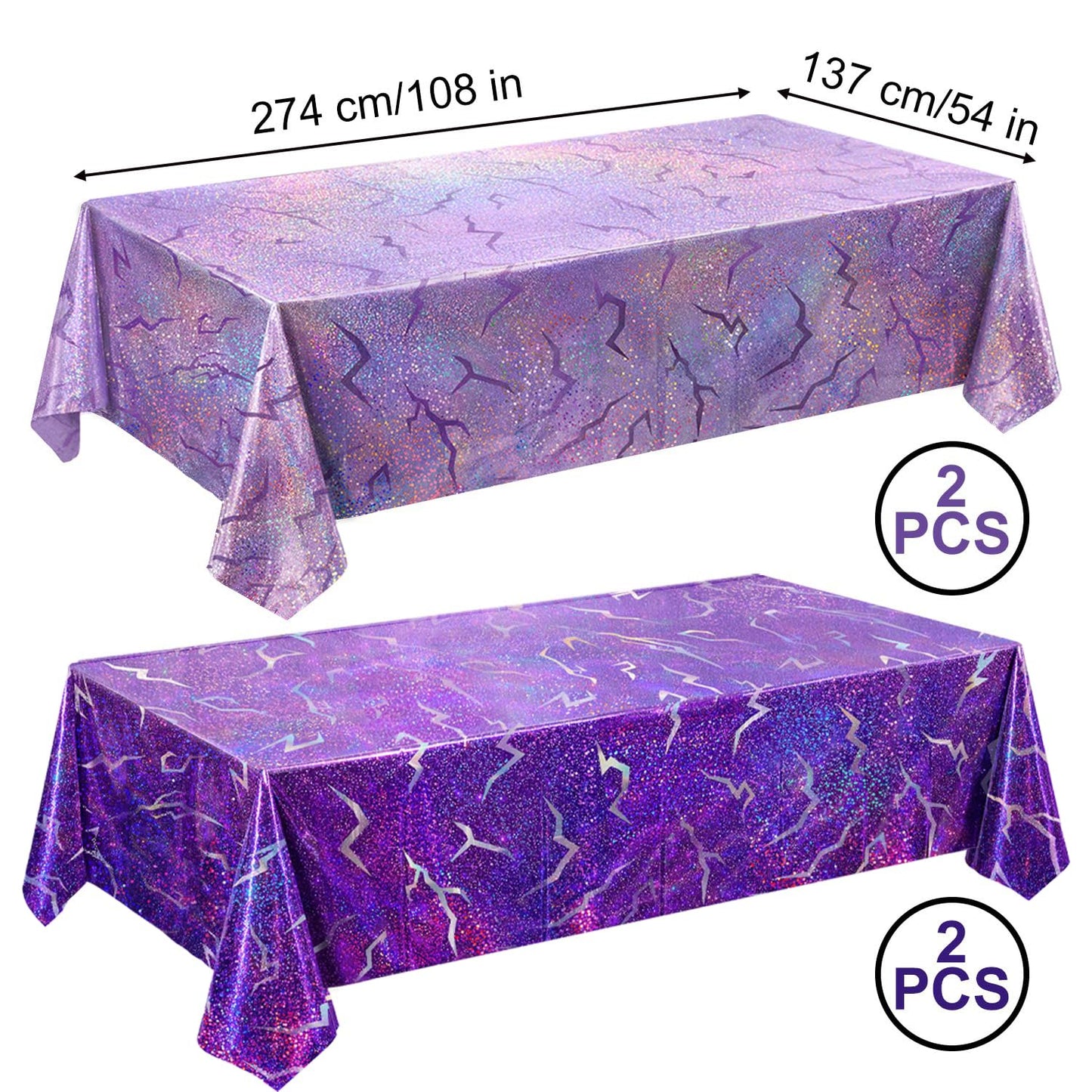 LHFYACI 4 Pack K-Style Holographic Laser Purple Tablecloth, Iridescent Party Decorations, Shiny Lightning Disposable Table Covers for Birthday, Bridal Shower, Bachelorette, Disco Party, 54x108 Inch