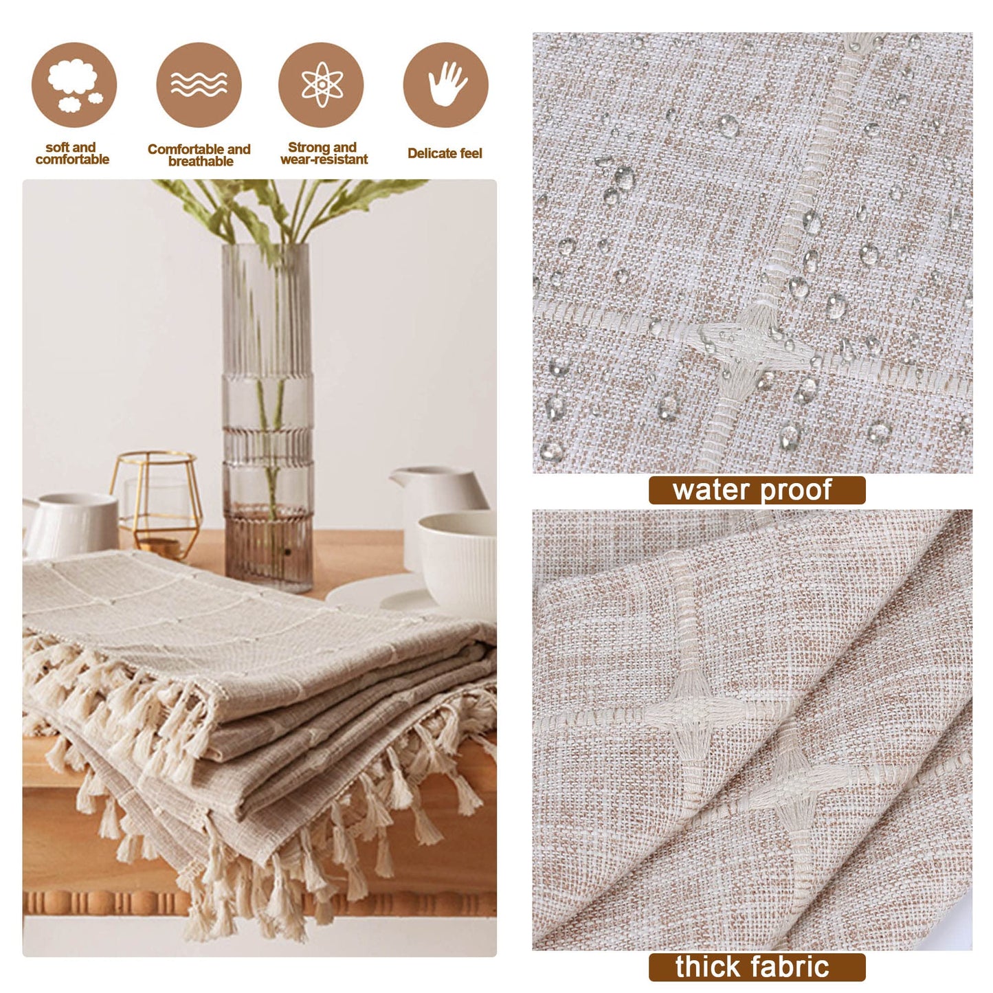 Ajerg Coffee Table Cloth, Boho Coffee Table Cover for Living Room Tablecloth Cover with Pockets & Tassel, Rectangle Striped Coffee Tablecloths Washer Dryer Fridge Top Dust Cover - 20x57inch