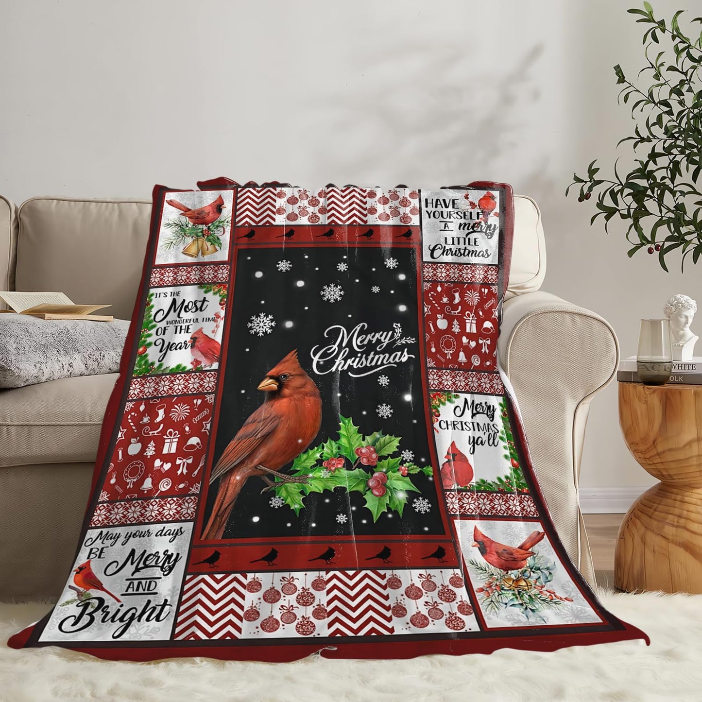 Tijuboni Cardinal Bird Throw Blanket for Girls Boys Women Men Kids Adults Soft Flannel Fleece Blanket for Couch Sofa Bed Home Decor 40"x50"