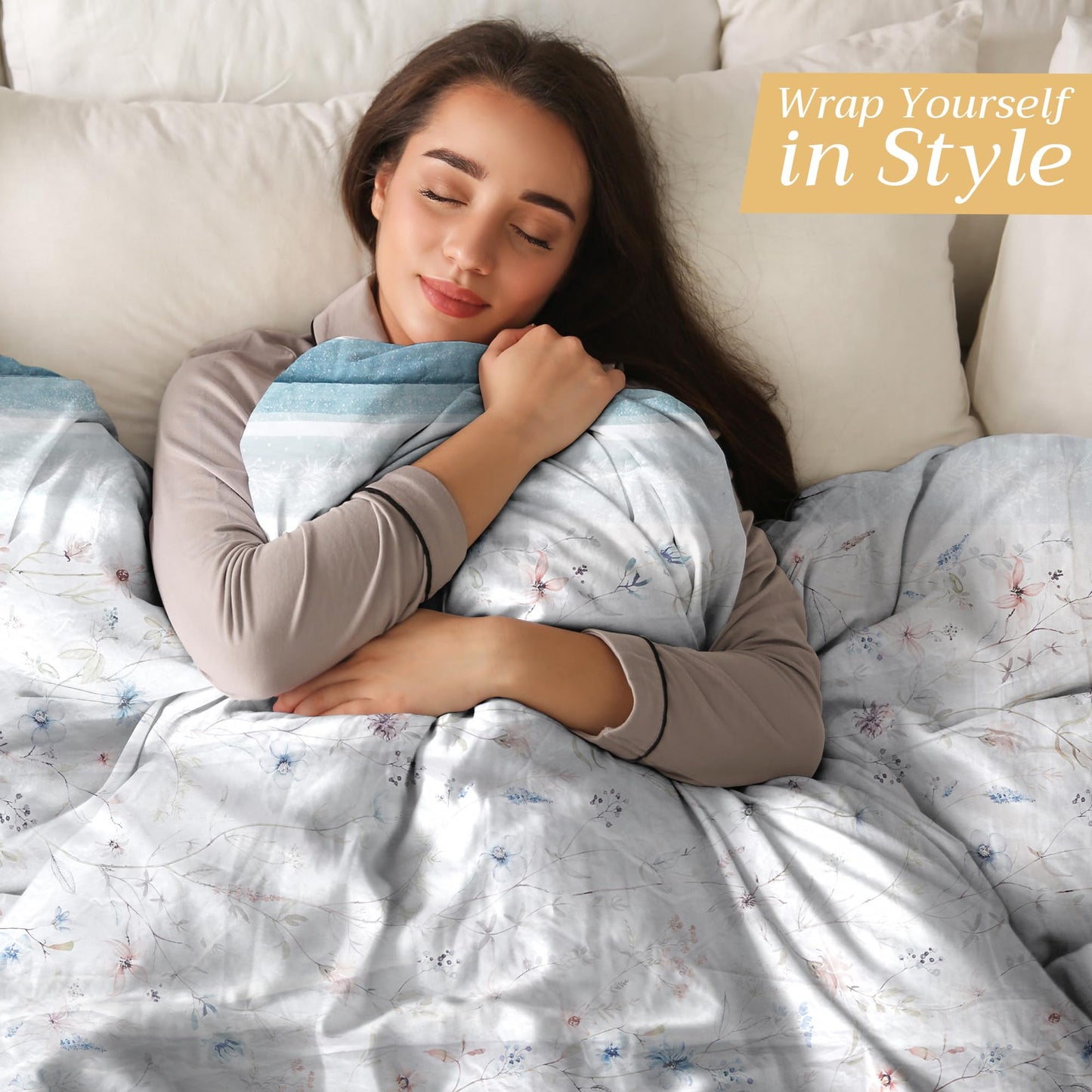 Maison d' Hermine Throw Blanket for Couch Lightweight Soft Warm Breathable Cotton Throw Blankets for Bed Girls Boys Women Men Gift Sofa Travel Living Room Spring Summer (Ice Florals, 60" X 80")