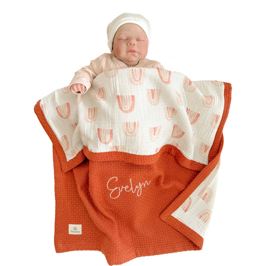 Mouliss Personalized Baby Blanket with Name – Handmade 100% Organic Cotton Newborn Gift | Custom Knit Blanket for Boys, Girls, Kids & Baby Showers