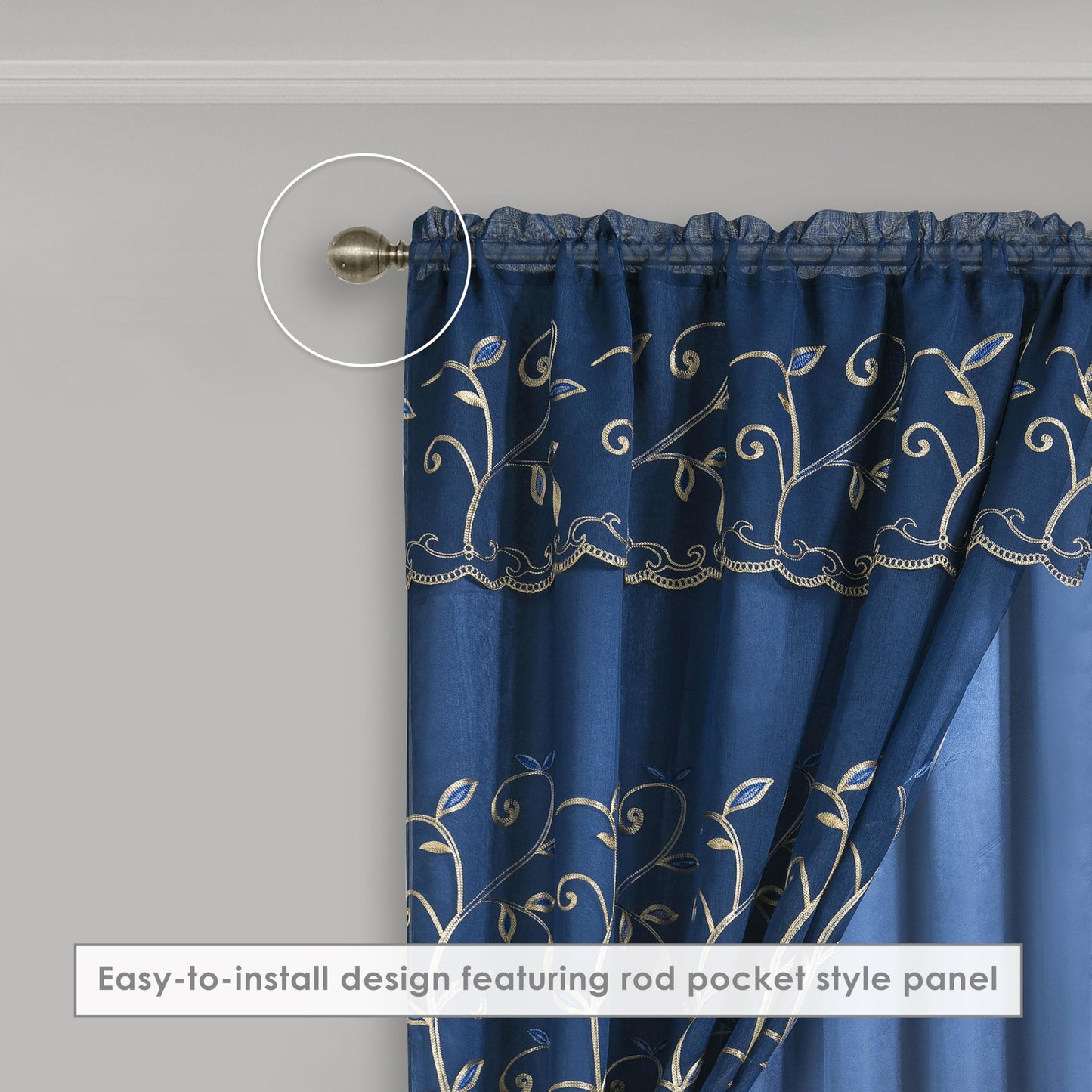 Elegant Comfort Luxury Curtain/Window Panel Set with Attached Valance and Backing 54" X 84 inch (Set of 2), Navy