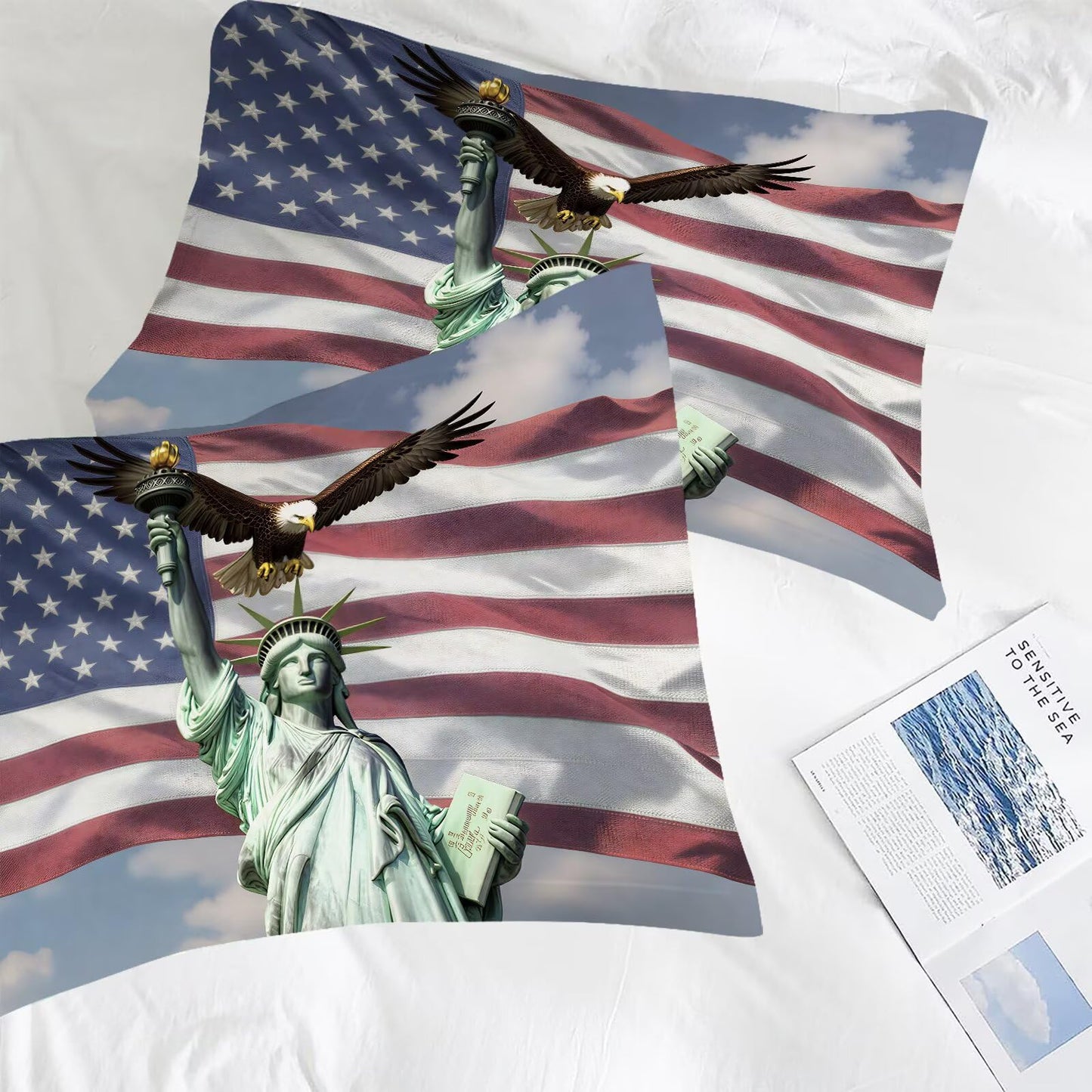 DJNEAR Eagle Comforter Set Full Size Stars Stripes USA American Flag Bedding Sets for Boys Kids Teens Adults Bedroom Decor Statue of Liberty Quilt 1 Comforter 2 Pillowcases