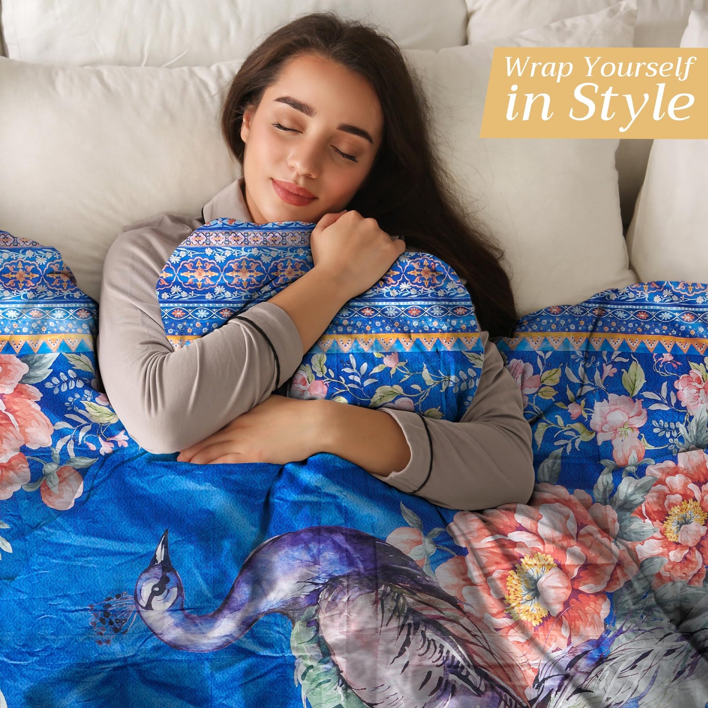 Maison d' Hermine Throw Blanket for Couch Lightweight Soft Warm Breathable Cotton Throw Blankets for Bed Girls Boys Women Men Gifts Room Spring Summer (Secret Garden - Peacock, 60" X 80")