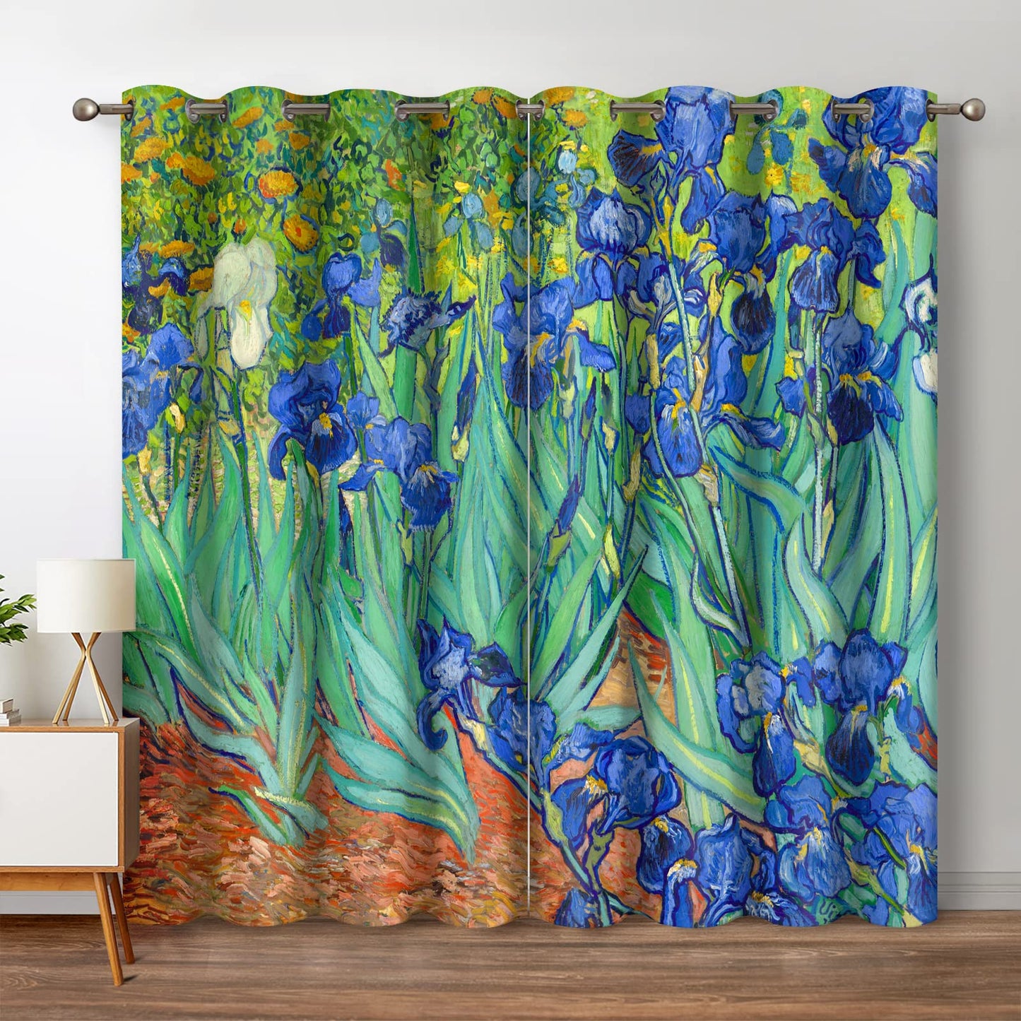 Jekeno Irises Blackout Curtains Blue and Purple Iris Flowers Floral Art Decor Home Bedroom Living Room Abstract Art Decoration Darkening Grommet Window Drapes 2 Panel Set, 52"x84"