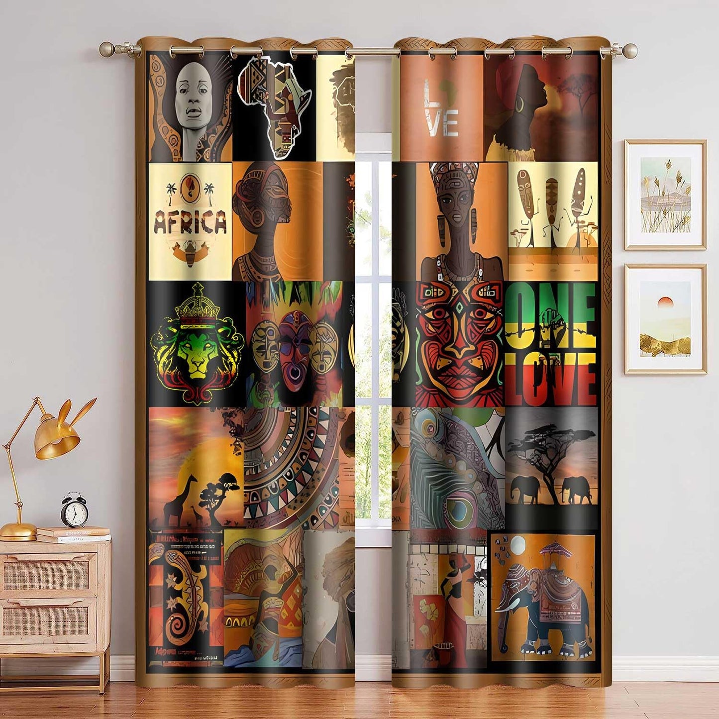 MIZSYE African Patchwork Style Curtains African Black Women Blackout Window Drapes Native African Ethnic Totem Patterns Masks Elephants Giraffes Curtain for Bedroom Living Room 42x84inch CLDWMS0224