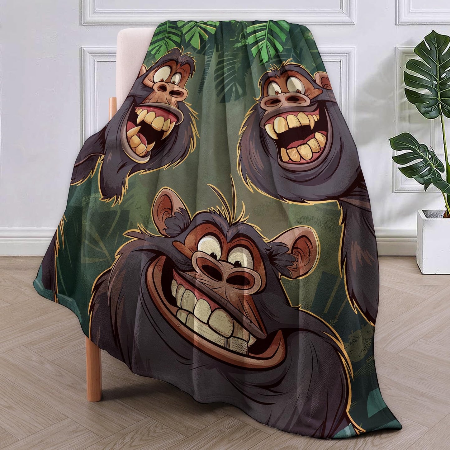 VANZEV Funny Gorilla Blanket, Cute Cartoon Gorillas Flannel Throw Blankets,Soft Warm Lightweight Cozy Plush Animal Throws for Bedroom Sofa Office Home Decor Gifts for Women Girls 60"x50"